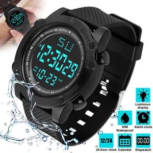 Men's Digital Sports Watch LED Backlight Waterproof Wristwatch Alarm Stopwatch - Picture 1 of 13