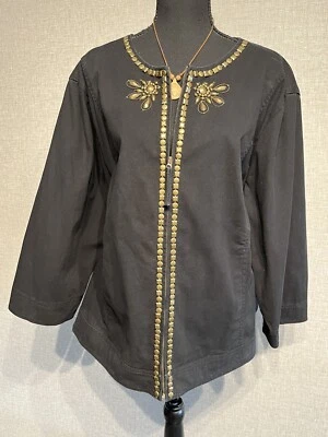 Ruby Rd. SZ 24 W Women’s Black Embellished 3/4 Sleeve Full Zip Pockets Jacket - Image 1 of 4