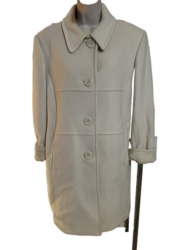 UNDERCOVER Abito Liz Claiborne 4B misto cashmere cappotto bianco avorio colletto tasche nascoste 14