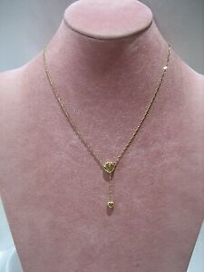 VINTAGE 10K YELLOW GOLD JCM PUFFY HEART LARIAT NECKLACE