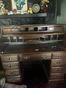 Antique Solid Oak Roll Top Desk - Picture 1 of 3