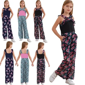 Kids Girl's Leotard Shoulder Straps Overalls Patchwork Rompers Fashion Ruffled - Picture 1 of 40