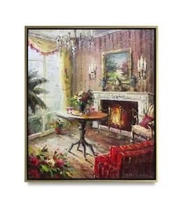 Hungryartist - Pintura al óleo original de sala de estar sobre lienzo 20x24 enmarcada - Imagen 1 de 6