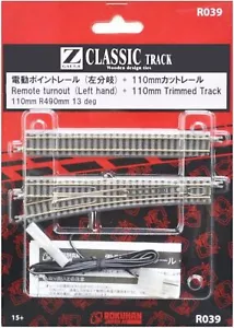 Rokuhan Z gauge R039 CLASSIC Remote turnout (Left hand) + 110mm Trimmed Track - Picture 1 of 3
