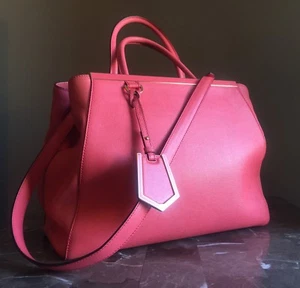 FENDI Pink Leather MEDIUM 2JOURS Elite Tote Satchel Hand Shoulder Bag EXCELLENT - Picture 1 of 15