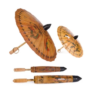 SWAN & DRAGON Japanese Parasol Umbrella Rice Paper Oil Bamboo Thai Vintage  - Picture 1 of 16