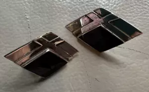 Onyx triangle Stud Post Sterling Silver 925 1.75” Earrings jewelry - Picture 1 of 3