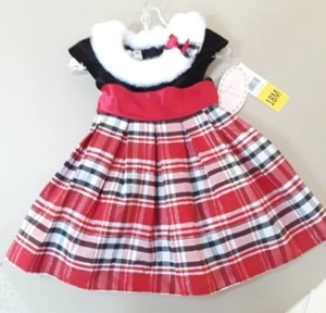Jona Michelle Baby Mädchen Größe 18M neu mit Etikett rot kariert schwarz Samt Urlaub Party Kleid - Bild 1 von 10