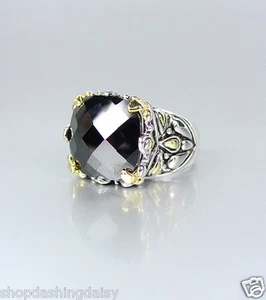 *NEW* Designer Inspired Black Onyx CZ Crystal Silver Gold Balinese Filigree Ring - Picture 1 of 5