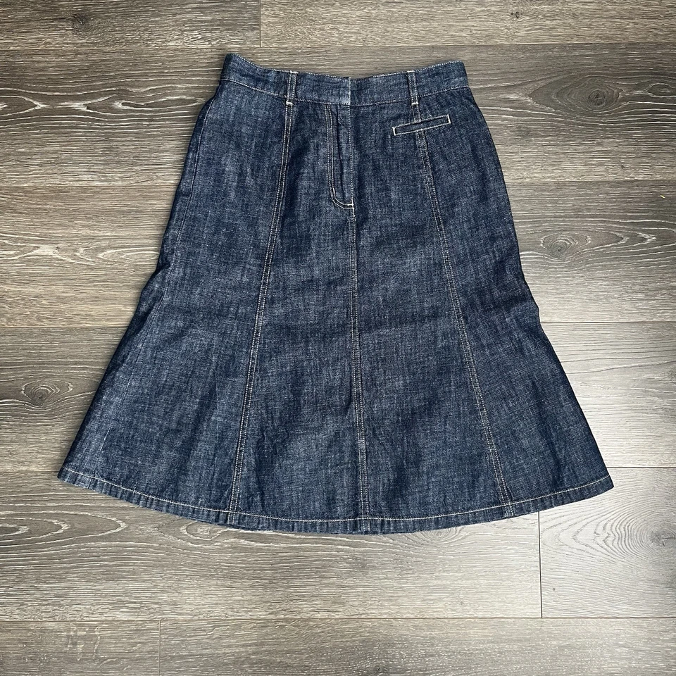 Falda midi de mezclilla LL Bean para mujer 4 azul regular Jean Cottagecore línea A acampanada occidental Foto 1 de 4