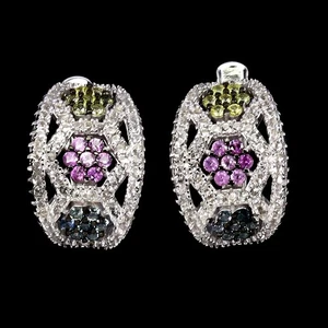 925 Sterling Silver Earrings Sapphire Round Diamond Cut Topaz Gemstone Jewelry - Picture 1 of 14