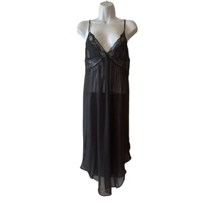 In Bloom by Jonquil Black Long Sexy Lace Chest Nighty Gown Size Medium - Picture 1 of 7