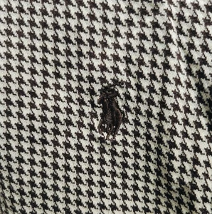 POLO GOLF RALPH LAUREN BROWN AND WHITE CHECK PATTERN COTTON POLO SHIRT (SIZE L)  - Picture 1 of 4