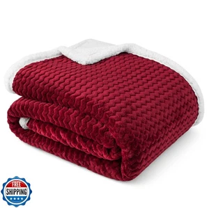 PAVILIA Copridivano Rosso Marrone Lancio Reversibile Sherpa Chevron, Morbido Accogliente J - Foto 1 di 5