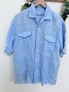 Herren Leinen Baumwolle Button Down Kurzarm Hemd Blau Camp Strand Tops Large - Bild 1 von 24