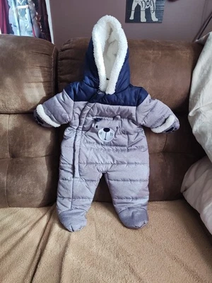 Roupa externa Rothschild Snowsuit bebê 3/6 M infantil azul animal pé com capuz carrinho - Imagem 1 de 4
