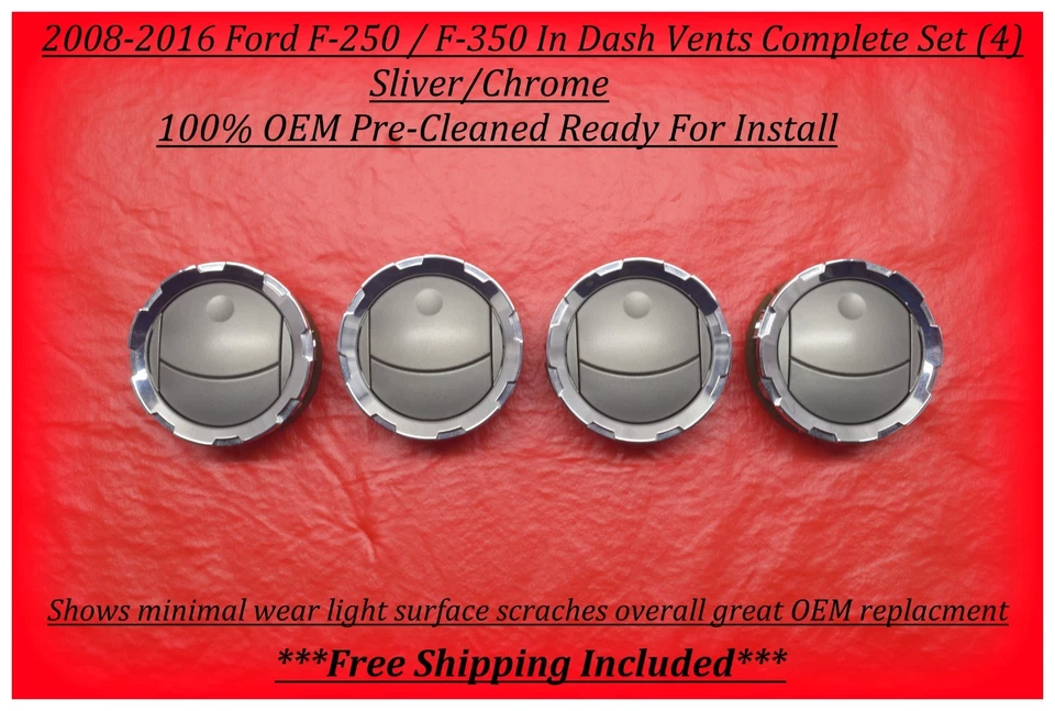 Ford F-250/F-350 Super Duty 2008-2016 tablero ventilaciones de aire acondicionado - plateado/cromo juego de 4 Foto 1 de 4