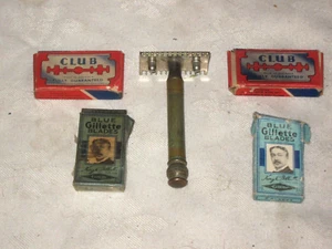 A Vintage Lot of Gillette 3 Piece Safety Razor & 4 Packets of NOS Razor Blades - Picture 1 of 9