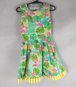 AnnLoren Fun Pink Flamingo & Pineapple Jungle Sleeveless Dress Girls Size 6 - Picture 1 of 4