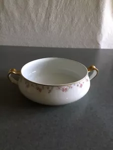 Haviland Limoges France Handled Casserole Dish Pink Rose Garland & Gold Trim - Picture 1 of 12
