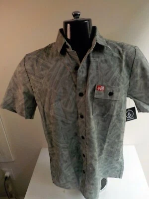 VOLCOM  Short Sleeve Spitfire/Volcom Print Shirt-Gray-SZ SMALL Slim Fit-NWT - Image 1 of 4
