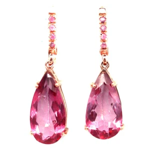925 Sterling Silver 10 x 19 MM. Pink Mystic Topaz & Pink Sapphire Earrings - Picture 1 of 4