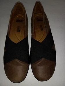 Clarks Collection Soft Cushion Ladies Slip On, Brown/Black US Sz 9, EUC - Picture 1 of 4