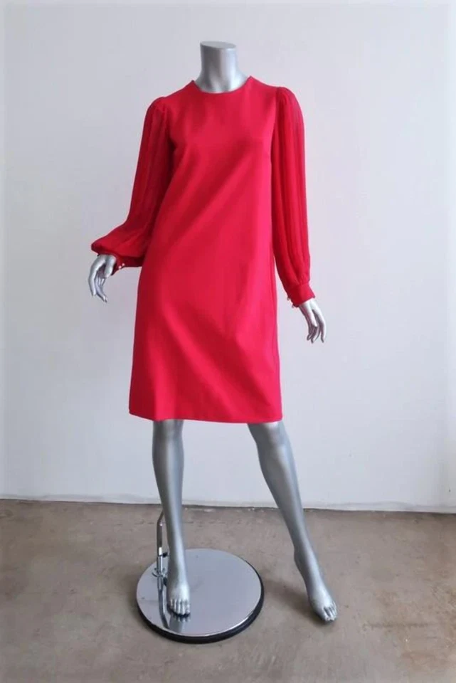 Gucci Pleated-Sleeve Shift Dress Magenta Silk & Stretch Crepe Size Medium - Image 1 of 4