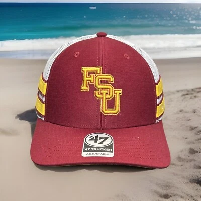 Florida State Seminoles 帽子 "Straight 8" 2 条纹网眼卡车司机 Adj 通风帽 H75 — 第 1/4 张图片