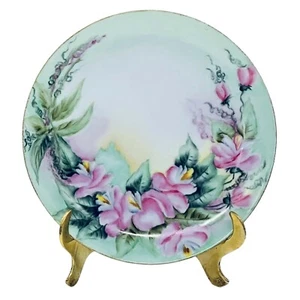 Weimar Germany Hand Painted Pink Green Flowers 8.5” Cabinet Plate SIGNED - Picture 1 of 8