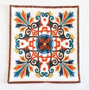 Moroccan Boho Pillow Cover MultiColor Abstract Orange Blue & Gold Embroidery - Picture 1 of 7