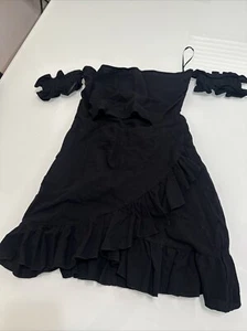 Shien Black Off Shoulder Cut Out Dress Ruffle M Medium 6 T7 - Picture 1 of 4