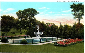 Port Chester New York Lyon Park Fountain Postcard - Picture 1 of 3
