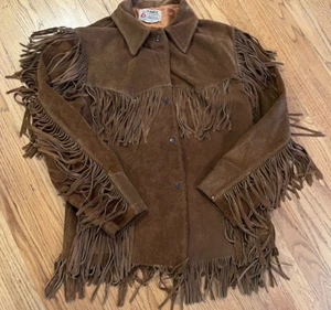VTG 70s K-Bar-Z Leather Fringe Tassel Jacket Woman's Size 20 Western Heavyweight - Picture 1 of 23