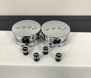 Jeep Chrome Wheel Center Caps & Valve Caps 64mm Fits Wrangler Cherokee 8pc - Picture 1 of 9