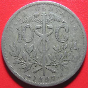 1897 BOLIVIA 10 CENTAVOS 1 YEAR TYPE BOLIVIAN COLLECTABLE WORLD COIN 4.8gr 25mm - Picture 1 of 2
