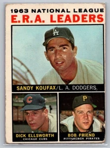 1964 Topps #1 Líderes de la Era de la Liga Nacional - Sandy Koufax, Bob Friend, Dick Ellsworth - Imagen 1 de 2