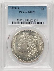 1921-S $1 Morgan Dollar PCGS MS62 - Picture 1 of 2