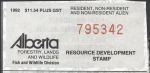 Alberta Resource Development stamp 1992 $11.54, imperf, imprinted on certificate - Picture 1 of 1