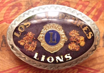 Vtg Hand Made Lions Los Compadres Inlay American Football Western Belt Buckle - Image 1 of 4