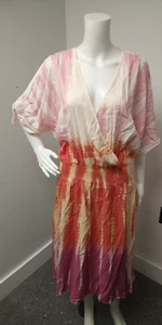 Simply Southern Womens Pink Tie Dye Cold Shoulder Sz Large Smocked Dress NWT - Picture 1 of 7
