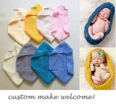 NEW Handmade Crochet Newborn Knit Baby Egg Stork Pouch Cocoon Photo Prop 0-1m - Image 1 of 4