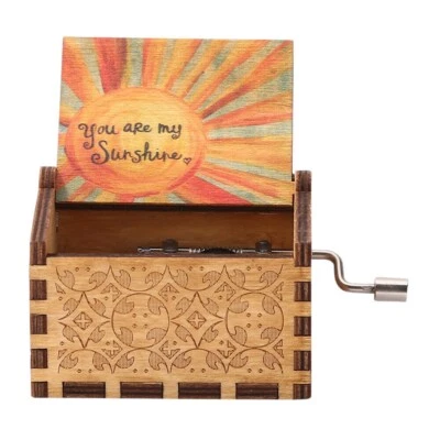 Retro You Are My Sunshine Hand Crank Toy Kid Gift Handmade Wooden Music Box