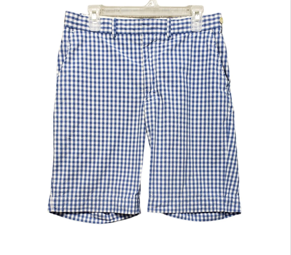 Bermuda polo masculina vintage Ralph Lauren 32 xadrez Gingham azul chino golfe algodão preppy - Imagem 1 de 4