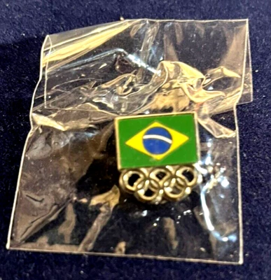 2024 PARIS OLYMPIC GAMES NOC / TEAM PIN / BRAZIL FLAG & OLYMPIC RINGS - Image 1 of 2