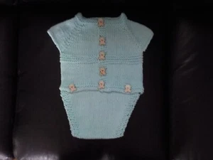 Baby Hand Knitted Adorable Romper with Teddy Bear Buttons 3-6Months NWOT - Picture 1 of 3