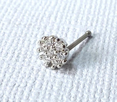 CZ Flower Top 20g Surgical Steel Nose Stud Bone Nostril Ring Body Jewelry - Image 1 of 4