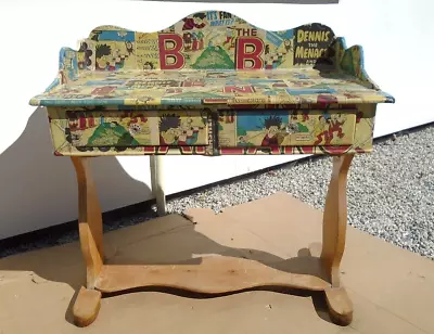 Quirky Vintage Pine Wash Stand Beano Comic Decoupage Childs Desk Console Table • 29.99£