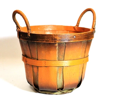 Vintage Orange Bushel Basket Small Split Wood Handles Cover