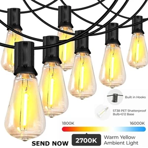 50FT LED String Lights Hanging Patio Edison Light for Porch Backyard Cafe Bistro - Picture 1 of 23